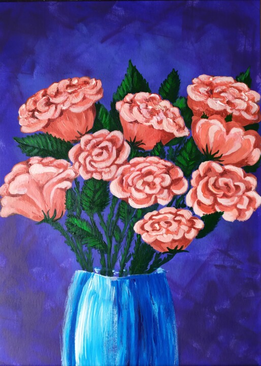 Roses in a blue vase